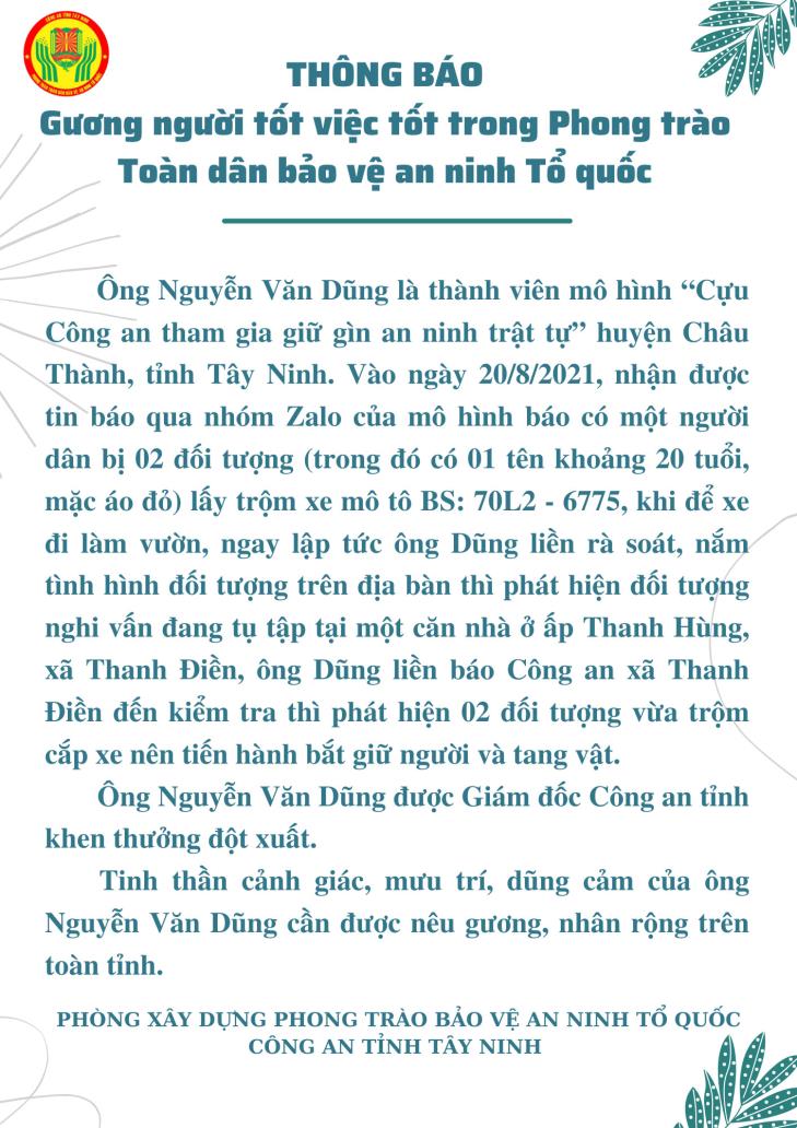 Gương điển hình trong phong trào toàn dân bảo vệ an ninh tổ quốc